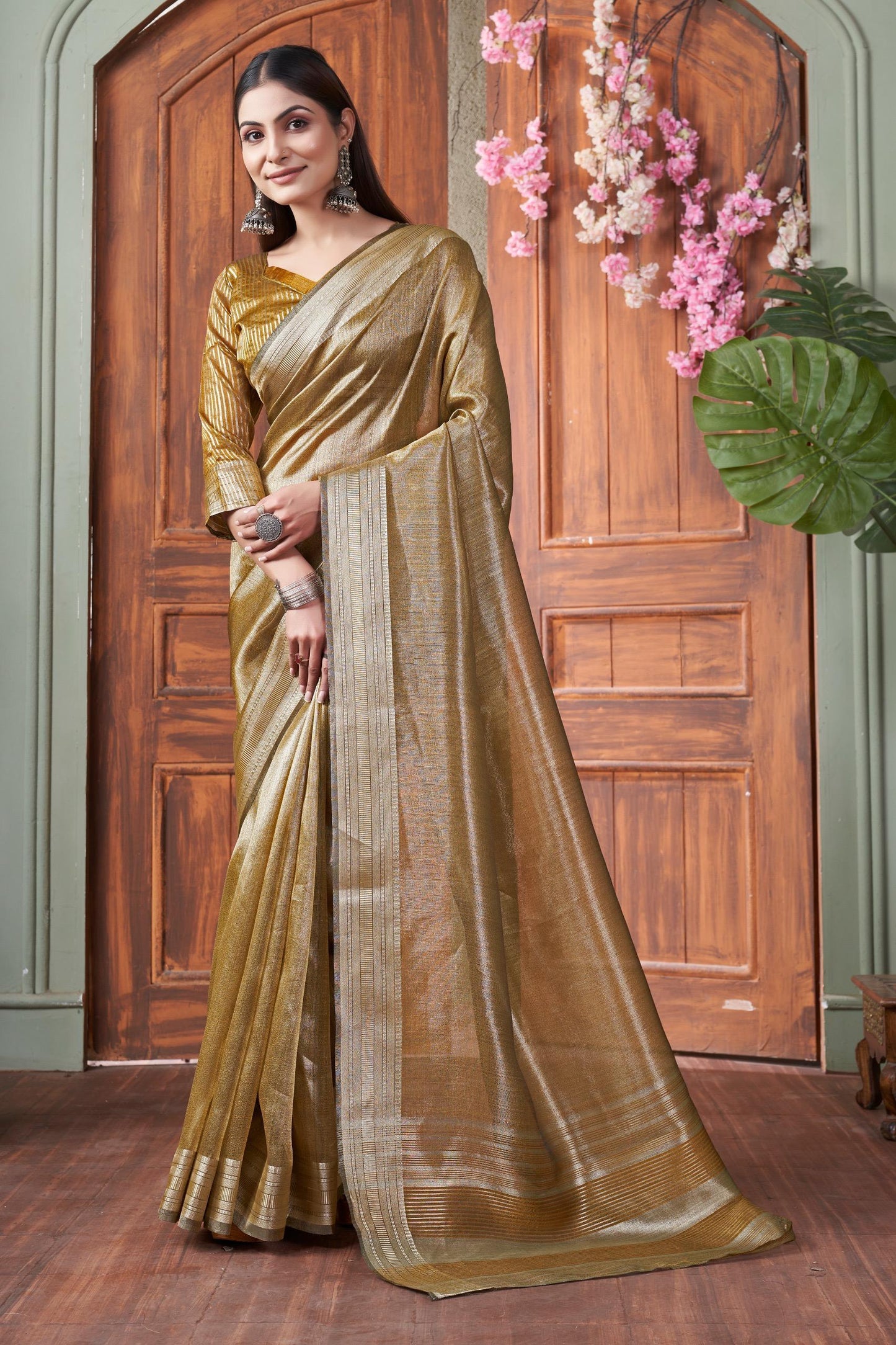 Golden Glimmer Tissue Silk Saree