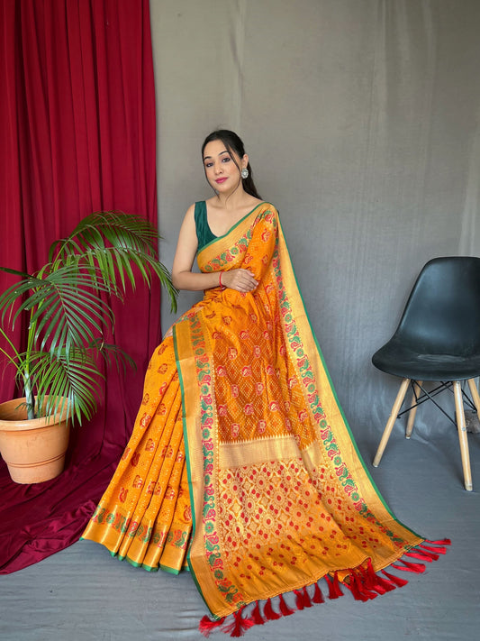Patola Silk Saree with Paithani & Meenakari Fusion