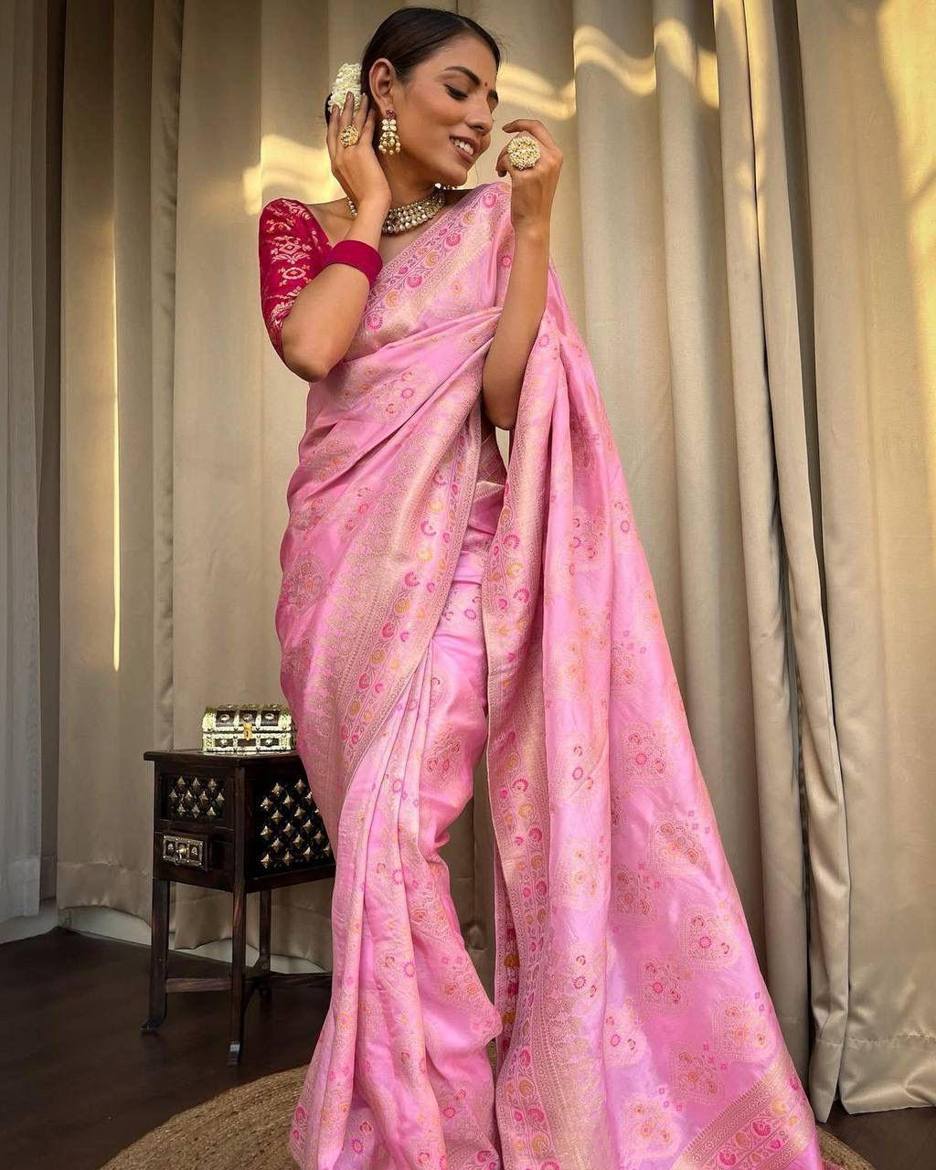 Soft Lichi Silk Saree with Rich Pallu & Jacquard Weave