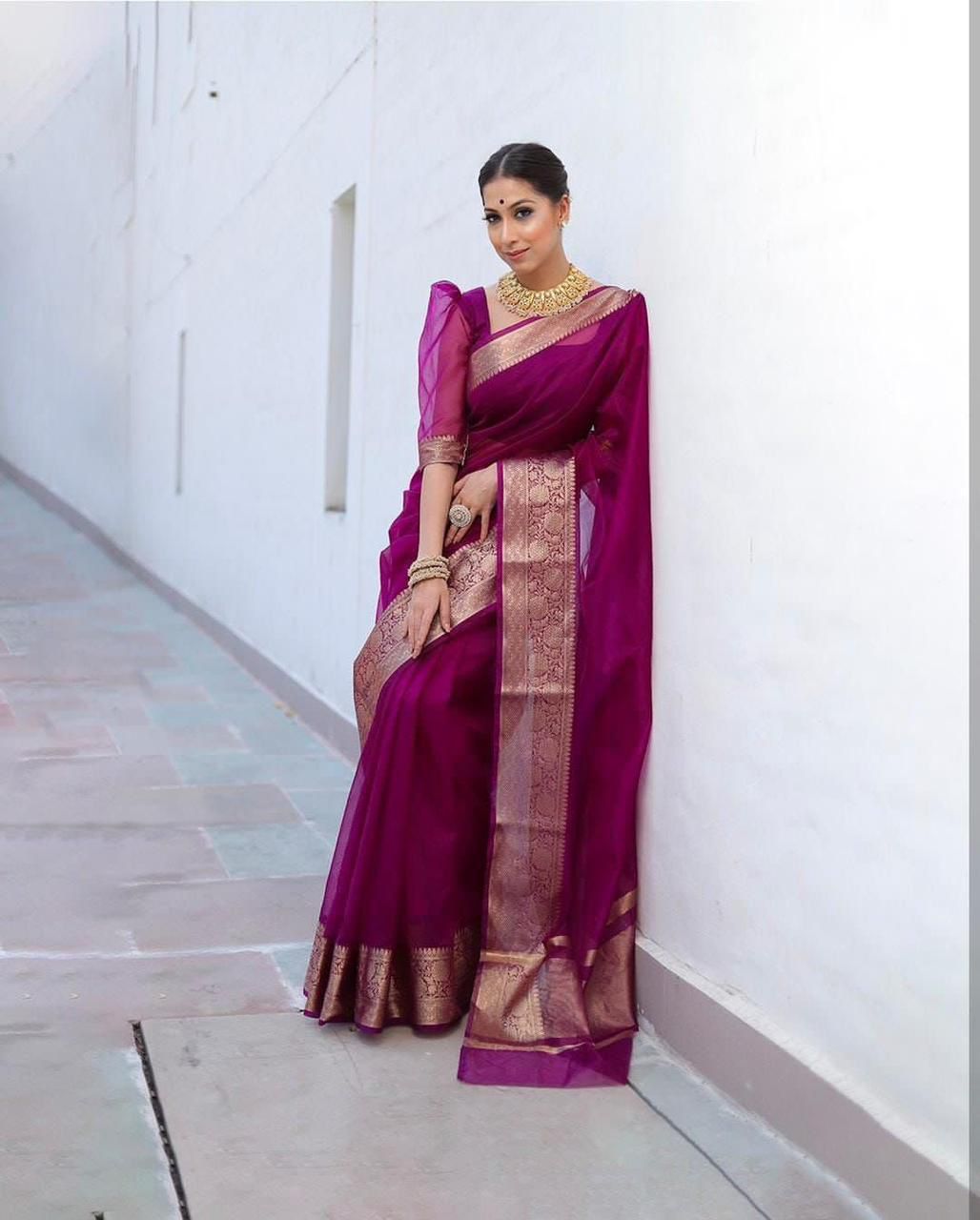 Soft Kora Organza Jacquard Saree