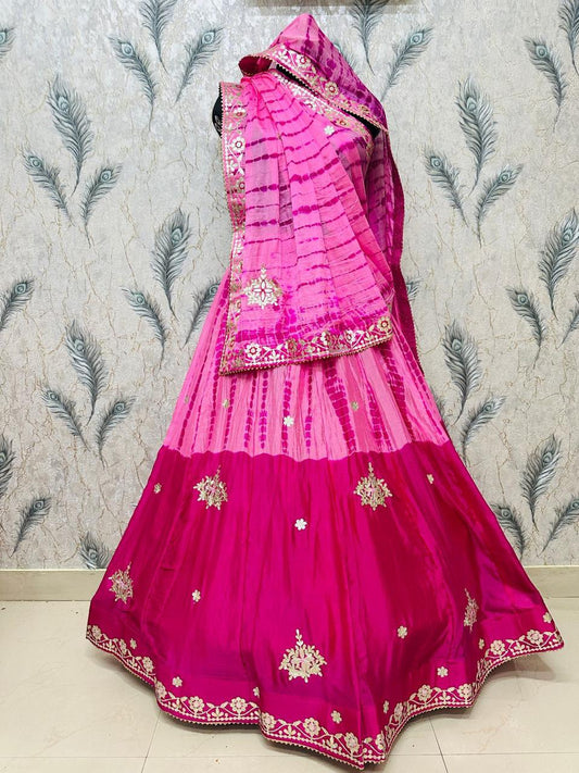 Lehariya Design Lehenga on  Chinon Fabric