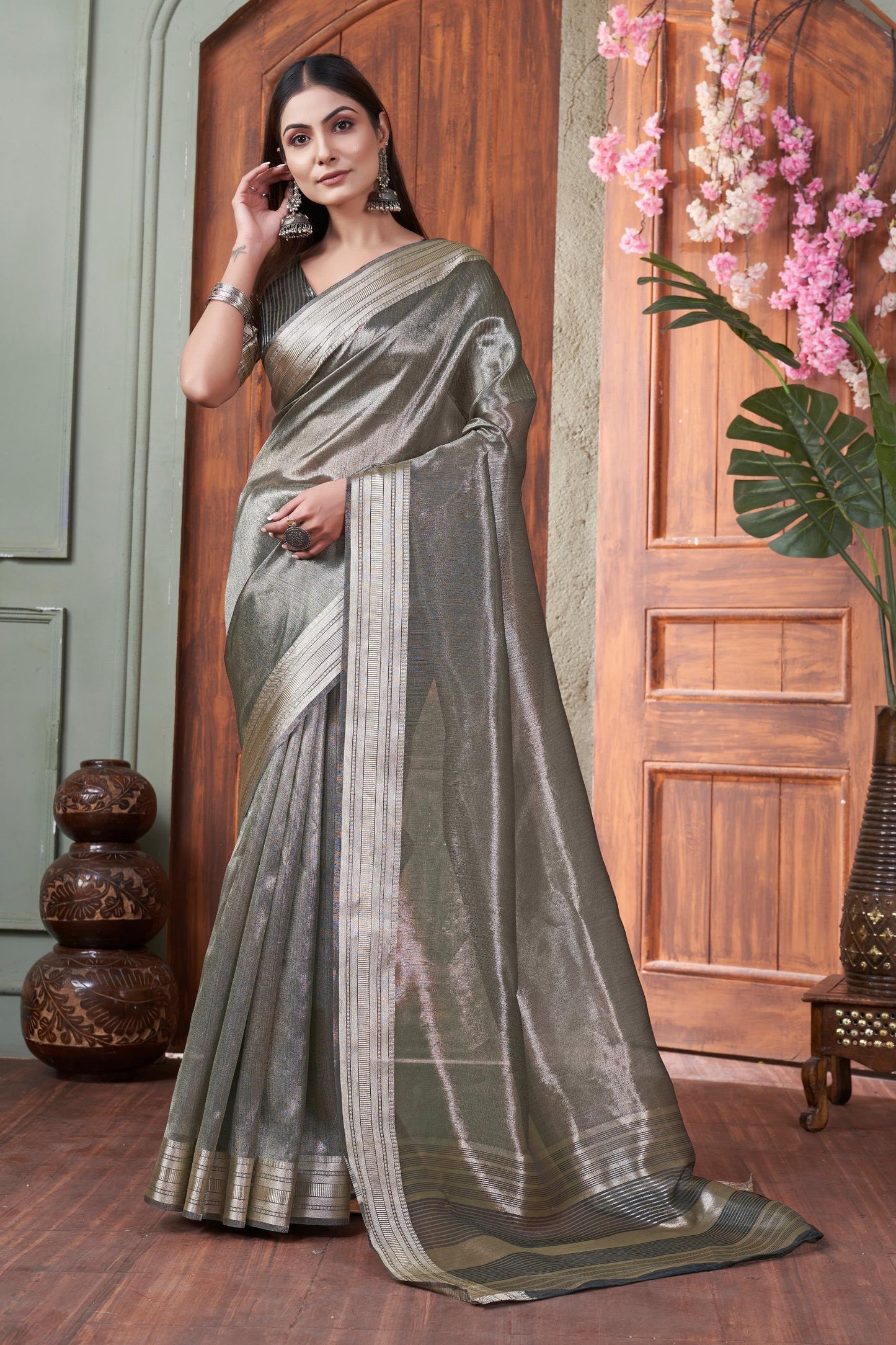 Golden Glimmer Tissue Silk Saree