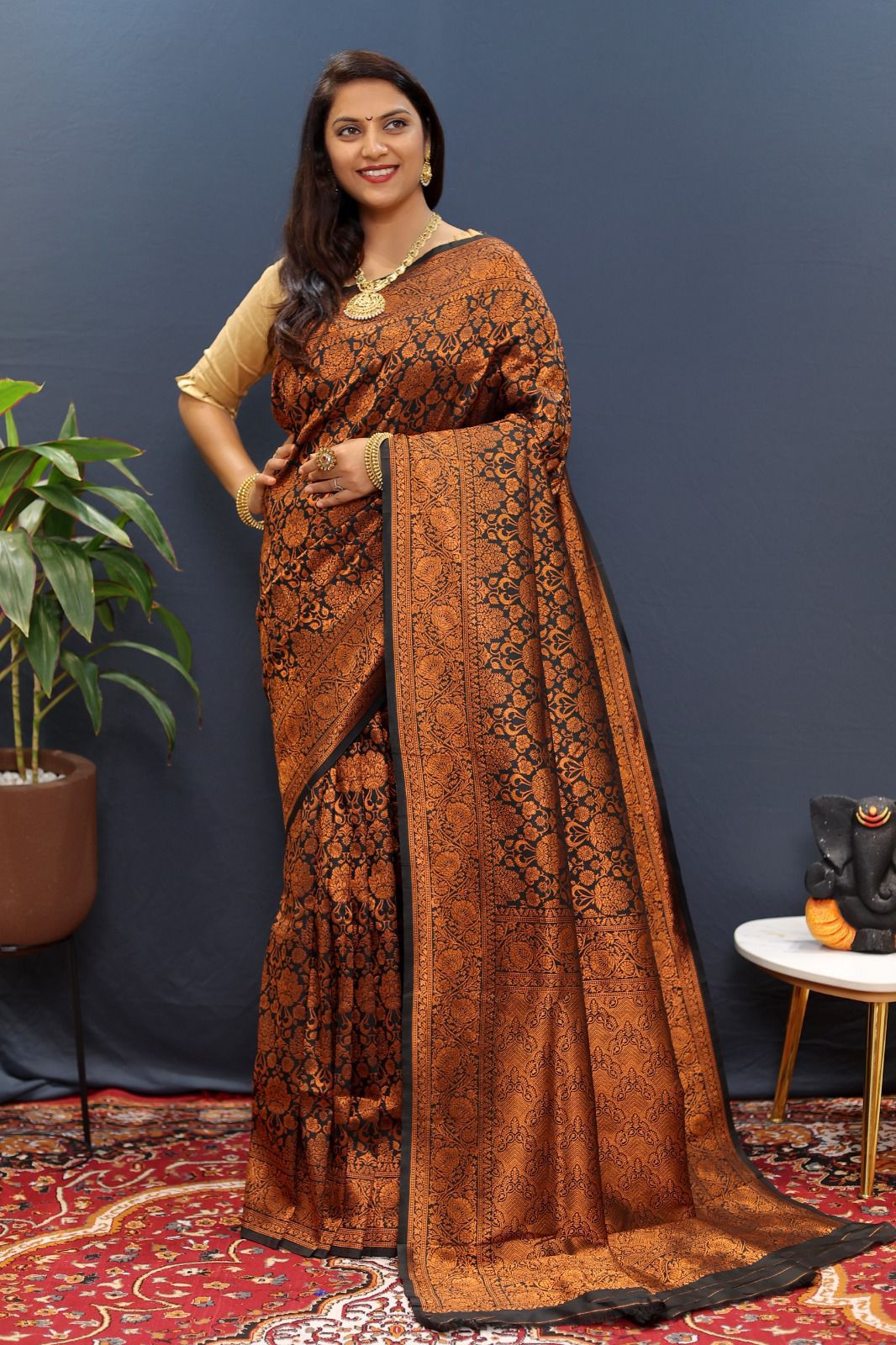 Royal Copper Silk Saree with Pure Zari Weave