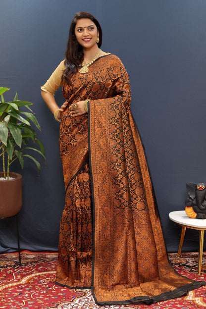 Royal Copper Silk Saree with Pure Zari Weave