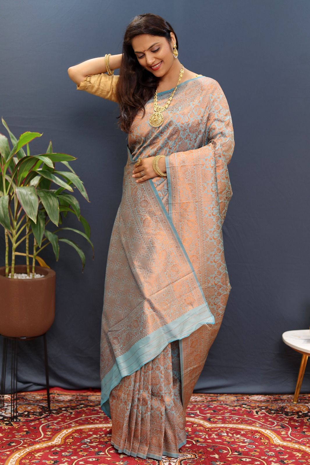 Royal Copper Silk Saree with Pure Zari Weave