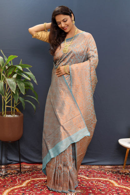 Royal Copper Silk Saree with Pure Zari Weave