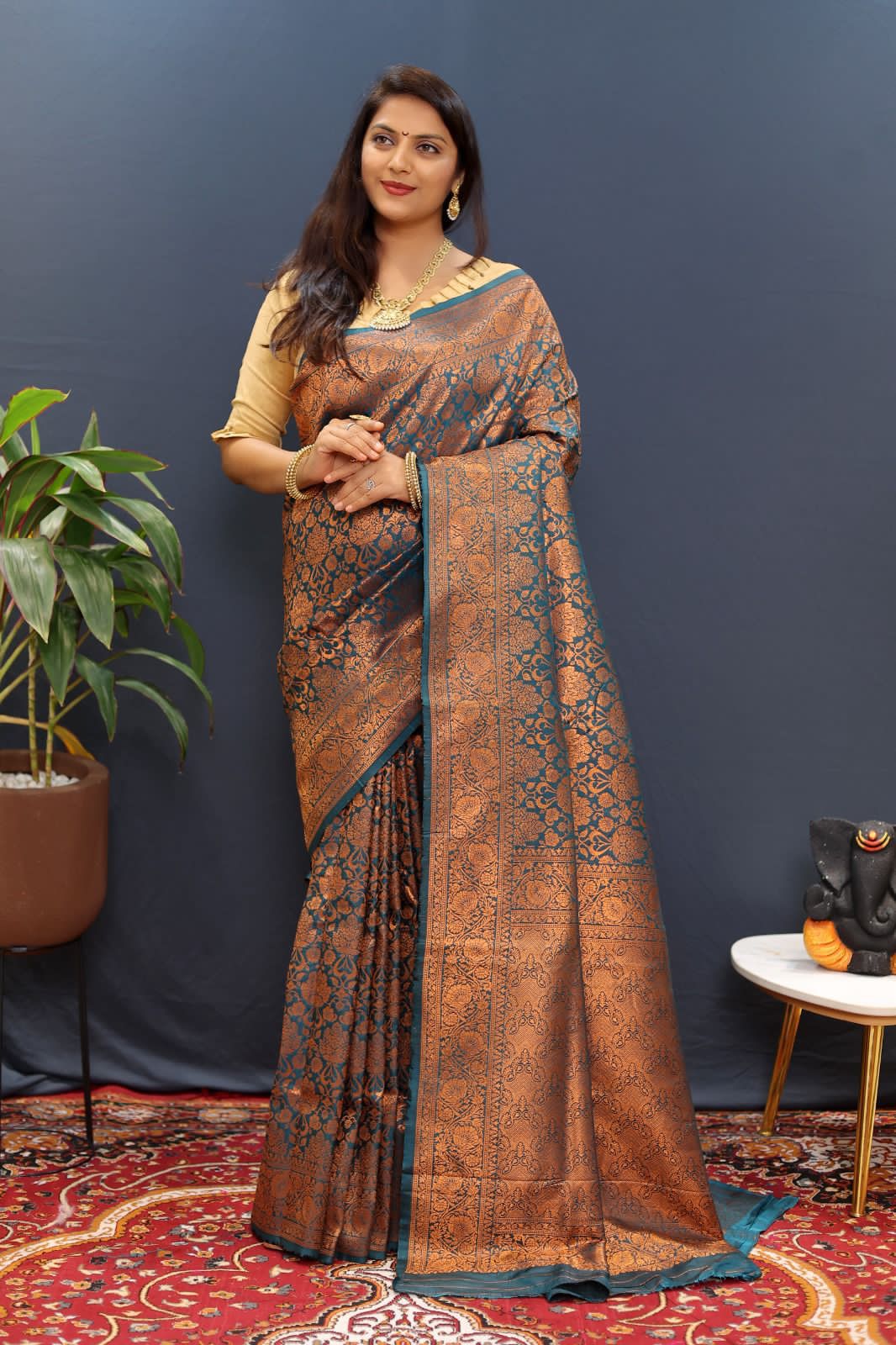 Royal Copper Silk Saree with Pure Zari Weave