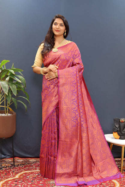 Royal Copper Silk Saree with Pure Zari Weave