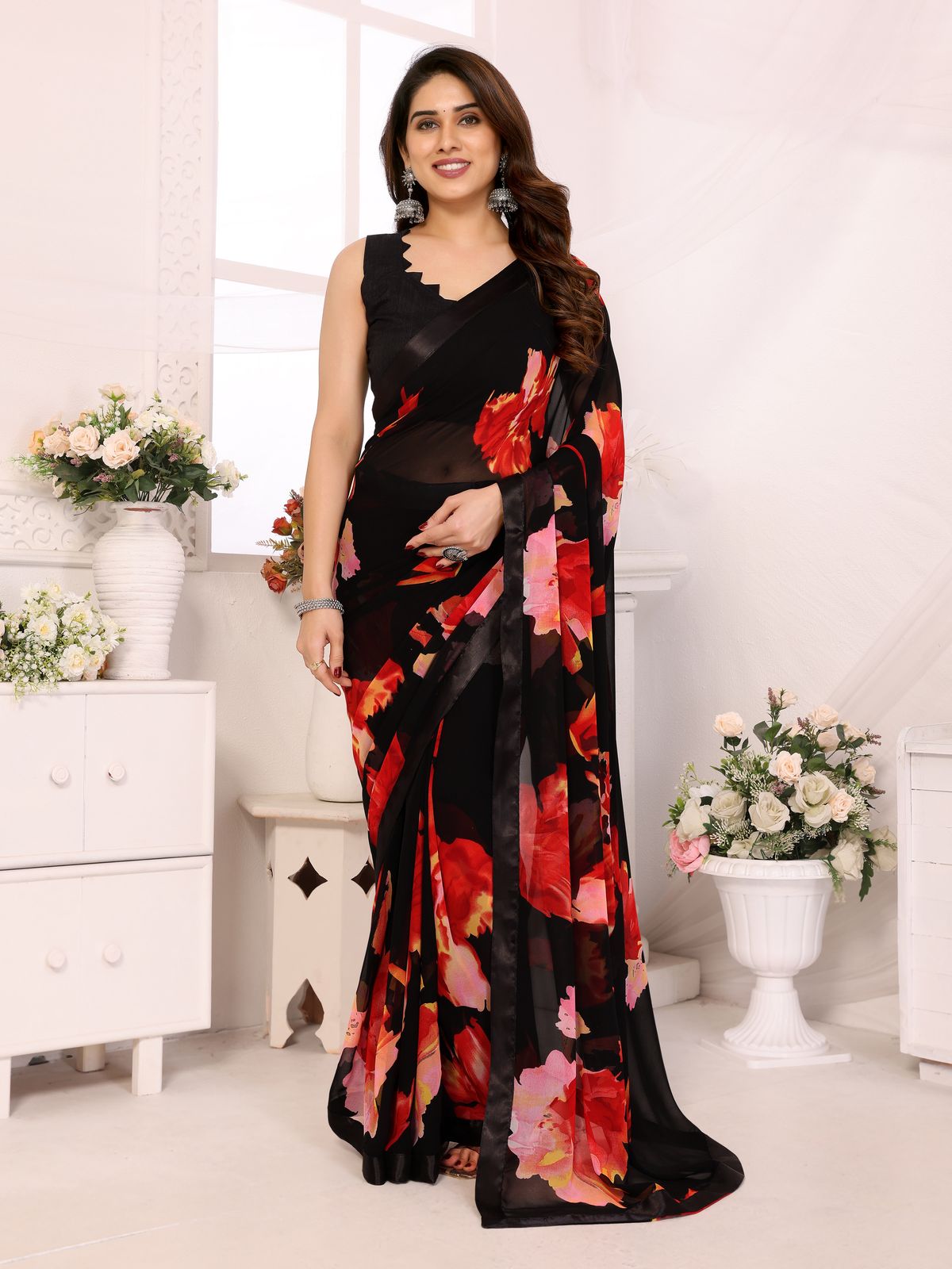 Graceful Charm Moss Chiffon Silk Saree