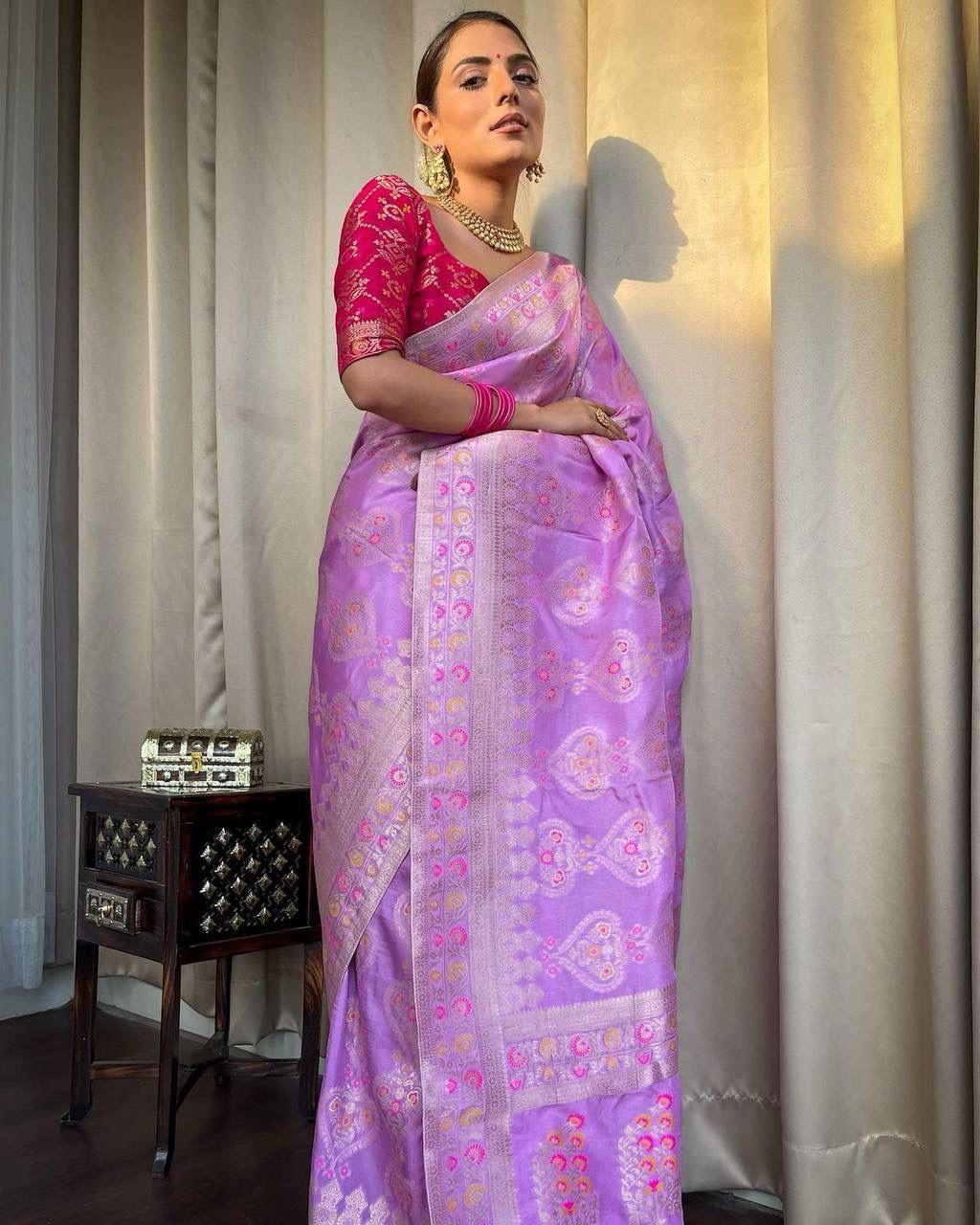 Soft Lichi Silk Saree with Rich Pallu & Jacquard Weave