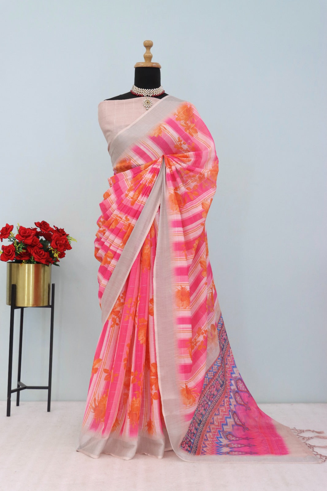 Cotton Linen Printed Saree