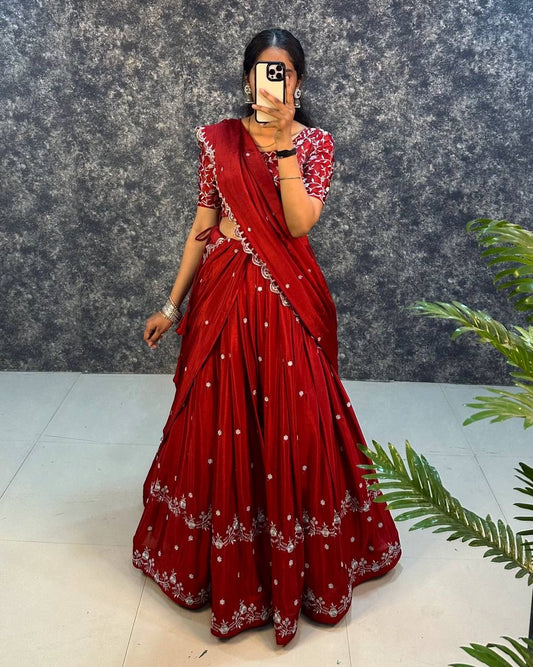 Designer Soft Chinon Silk Lehanga