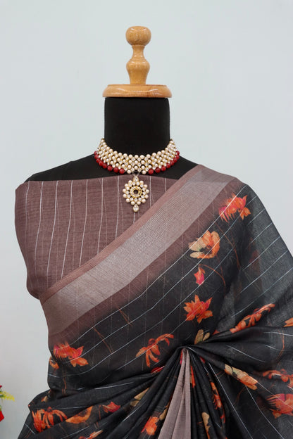 Cotton Linen Printed Saree