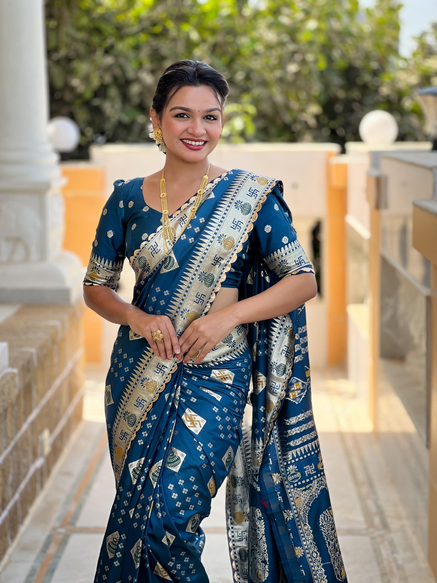 Dola Silk With Swatik & Kalash Motifs