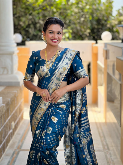 Dola Silk With Swatik & Kalash Motifs