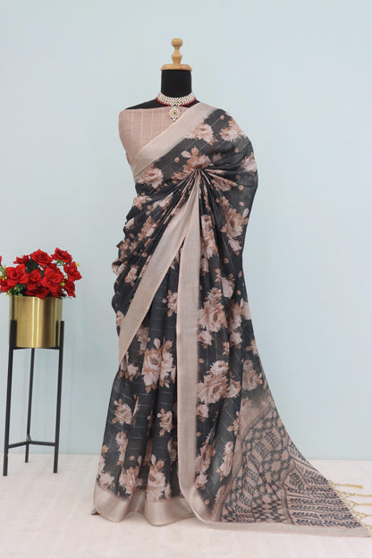 Cotton Linen Printed Saree