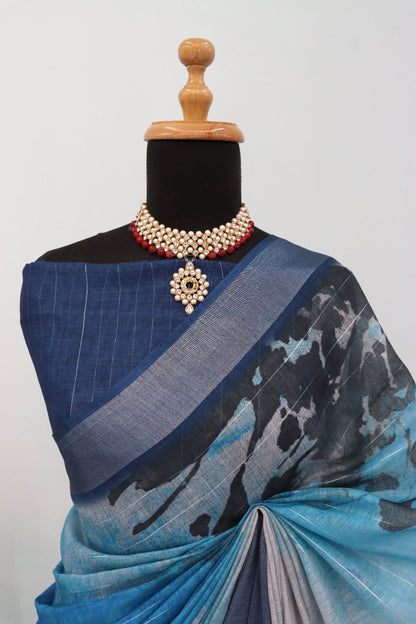Cotton Linen Printed Saree