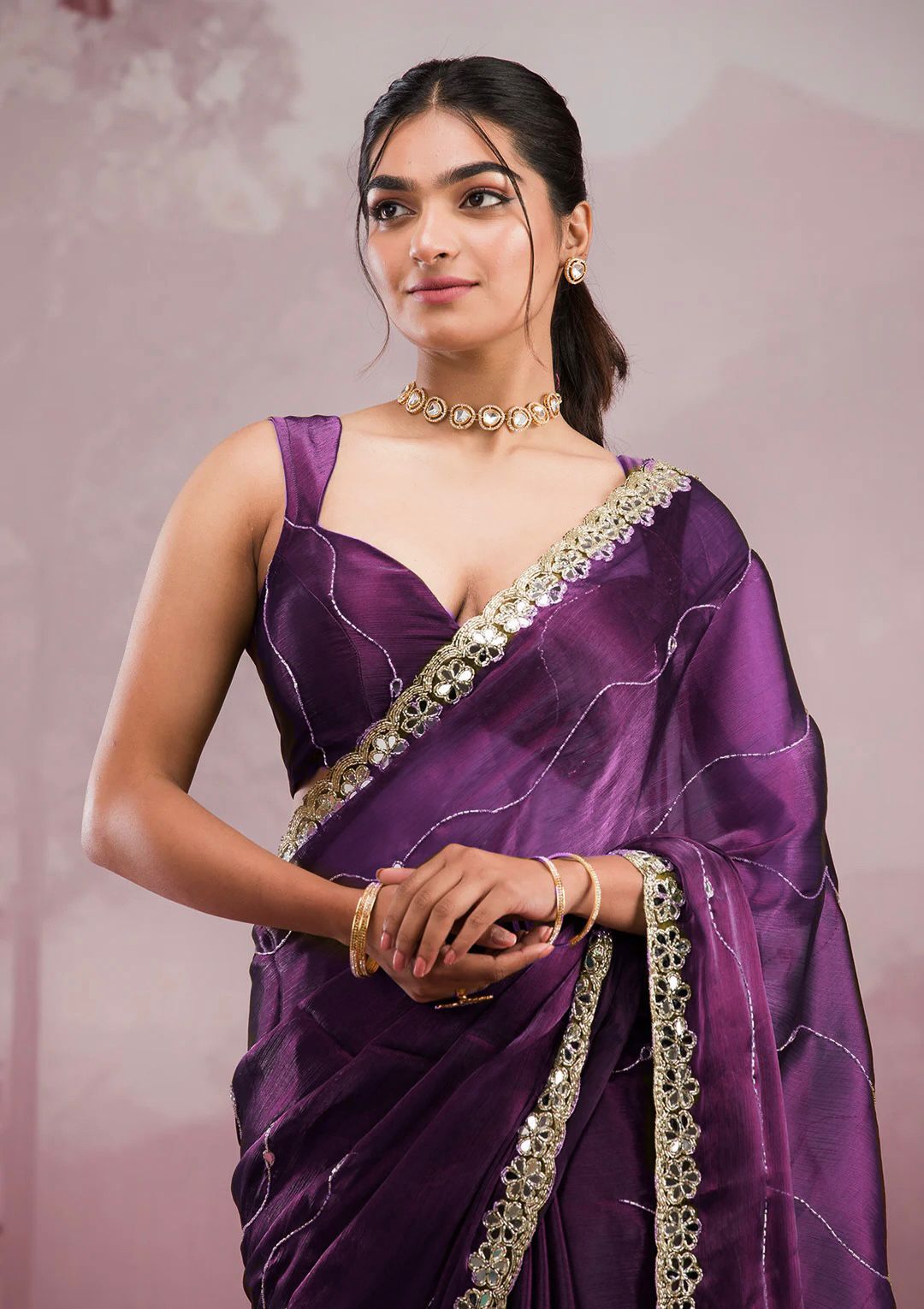 Soft Burberry Silk with fine embroidery