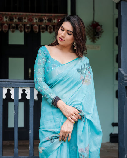 Premium Linen Fabric Sky Blue- Linen 103