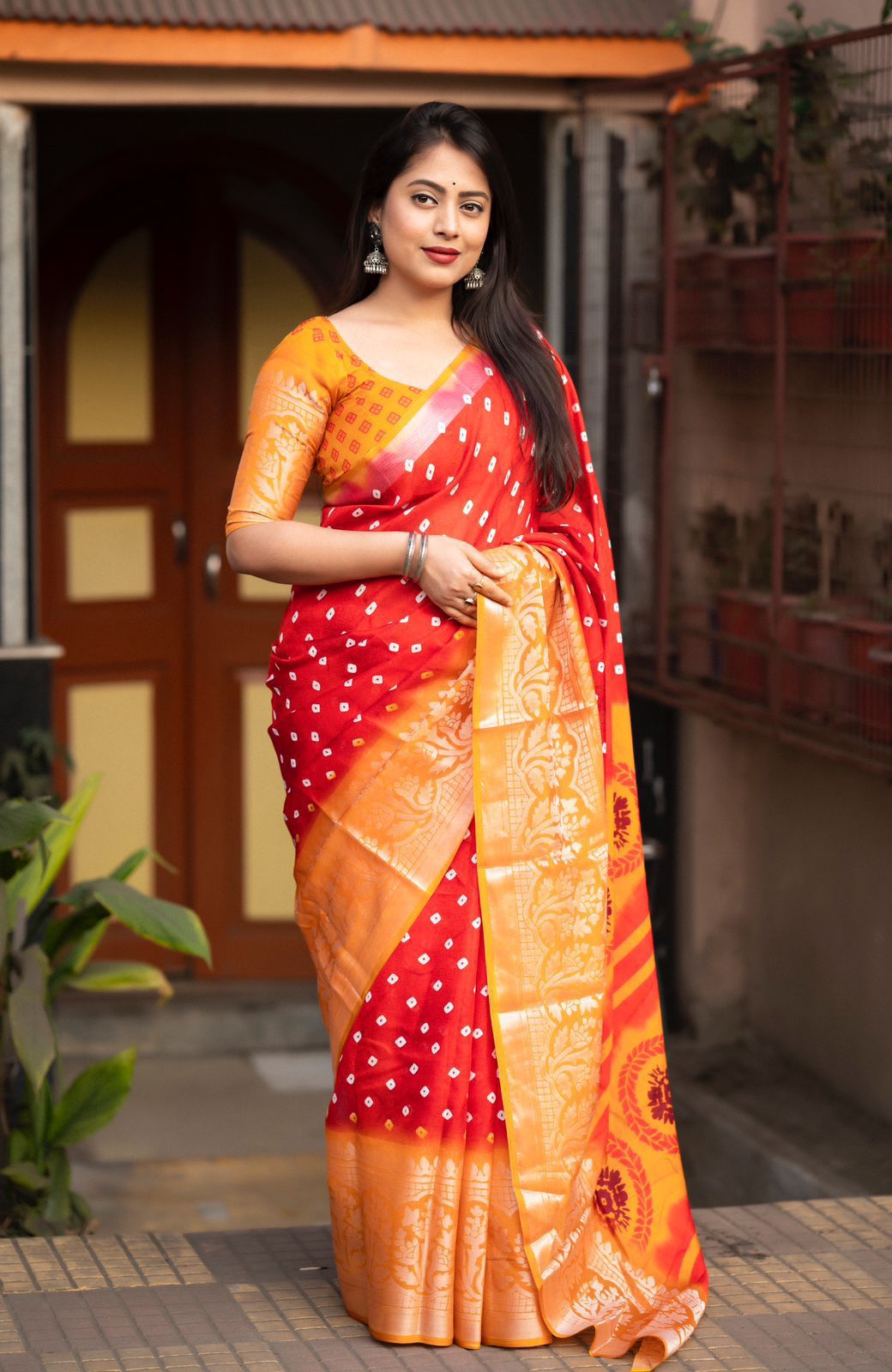 Soft Jute Silk Saree with Bandhej Print