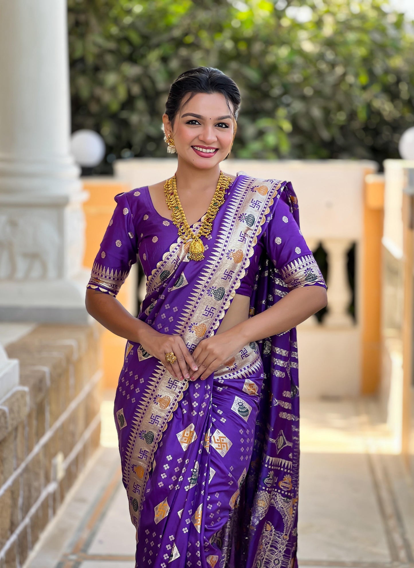 Dola Silk With Swatik & Kalash Motifs
