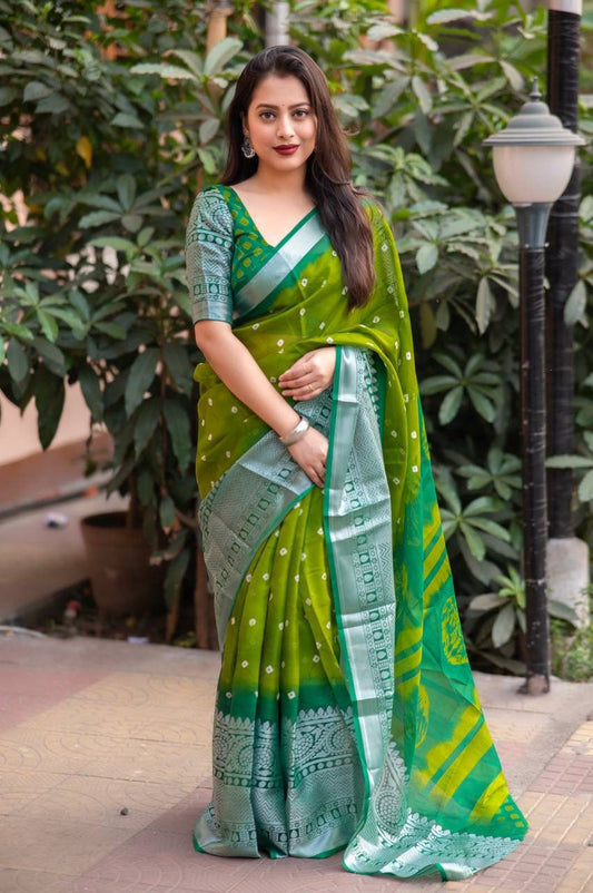 Soft Jute Silk Saree with Bandhej Print