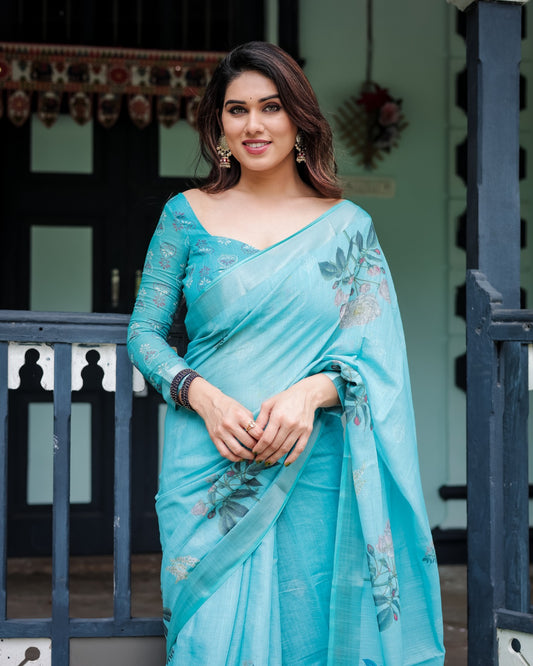 Premium Linen Fabric Sky Blue- Linen 103
