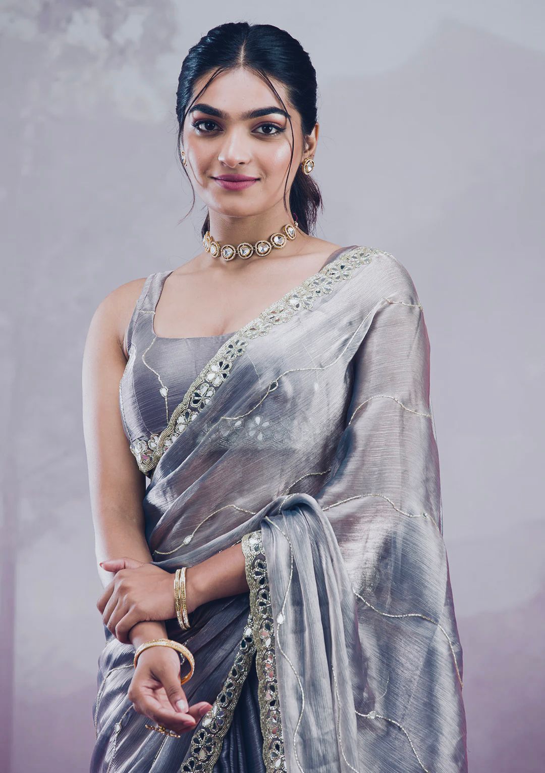 Soft Burberry Silk with fine embroidery