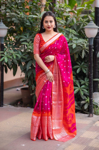 Soft Jute Silk Saree with Bandhej Print