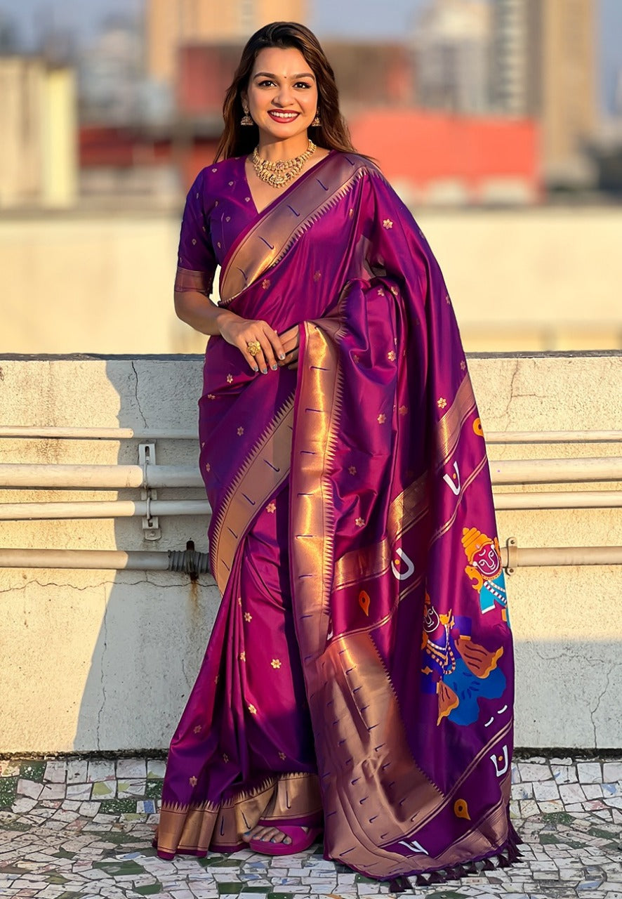 Paithani Vitthala Themed Silk