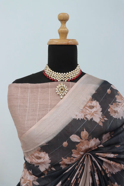 Cotton Linen Printed Saree