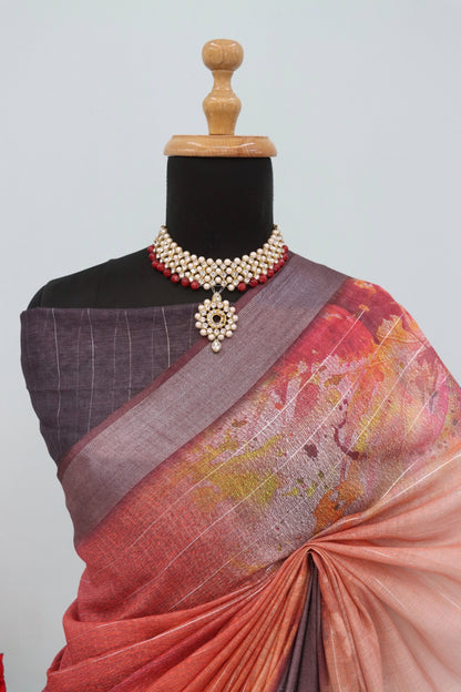 Cotton Linen Printed Saree