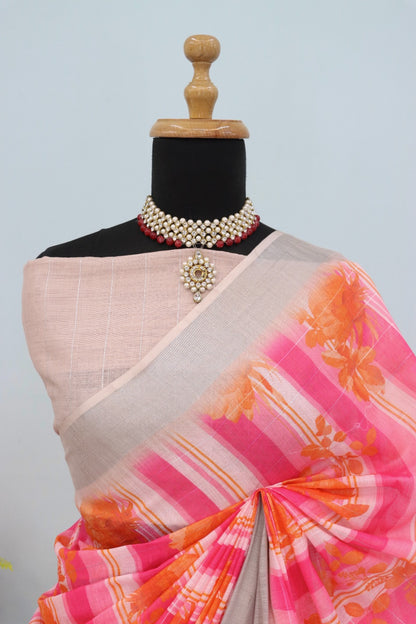 Cotton Linen Printed Saree