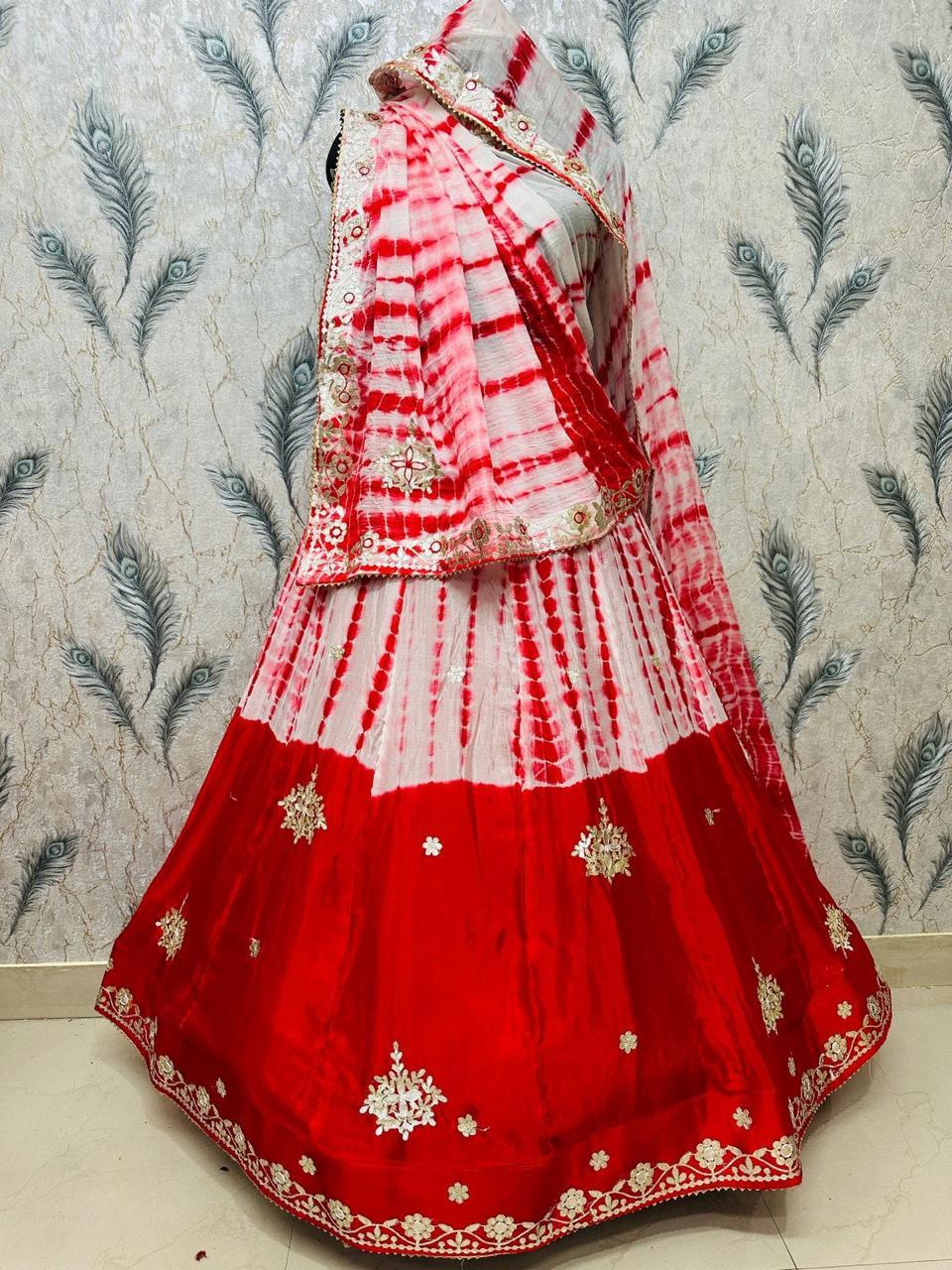 Lehariya Design Lehenga on  Chinon Fabric