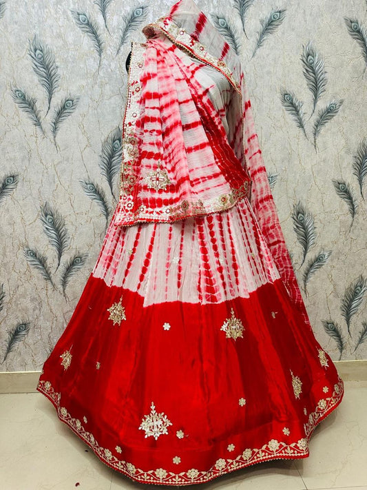 Lehariya Design Lehenga on  Chinon Fabric
