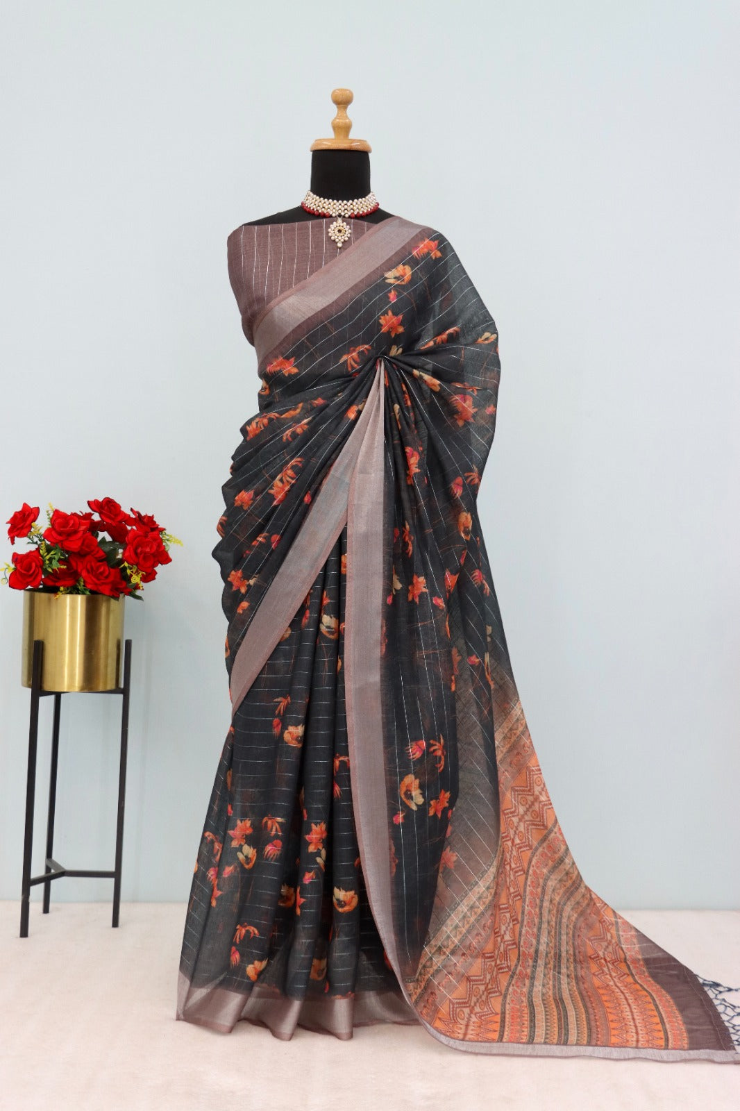 Cotton Linen Printed Saree