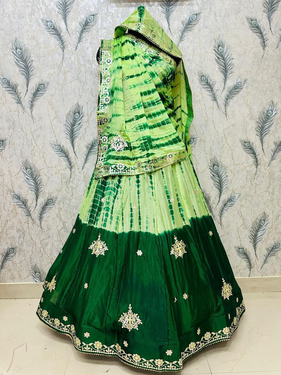 Lehariya Design Lehenga on  Chinon Fabric