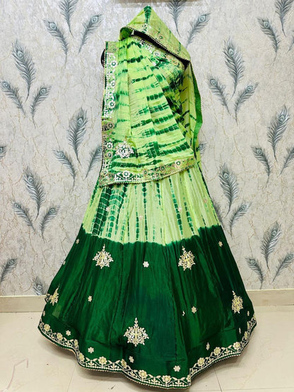 Lehariya Design Lehenga on  Chinon Fabric