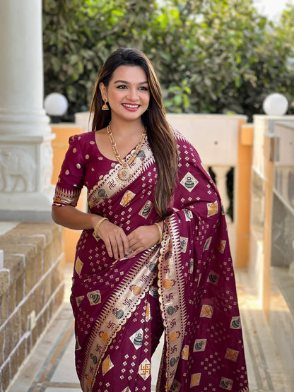 Dola Silk With Swatik & Kalash Motifs