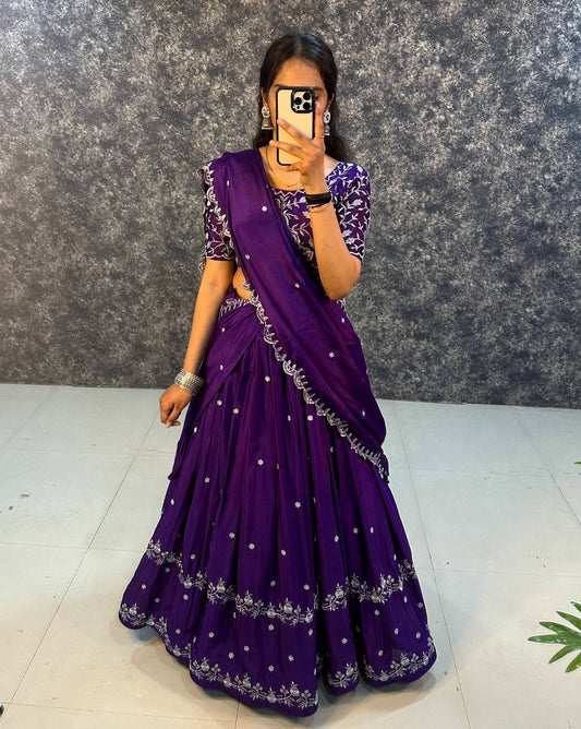Designer Soft Chinon Silk Lehanga