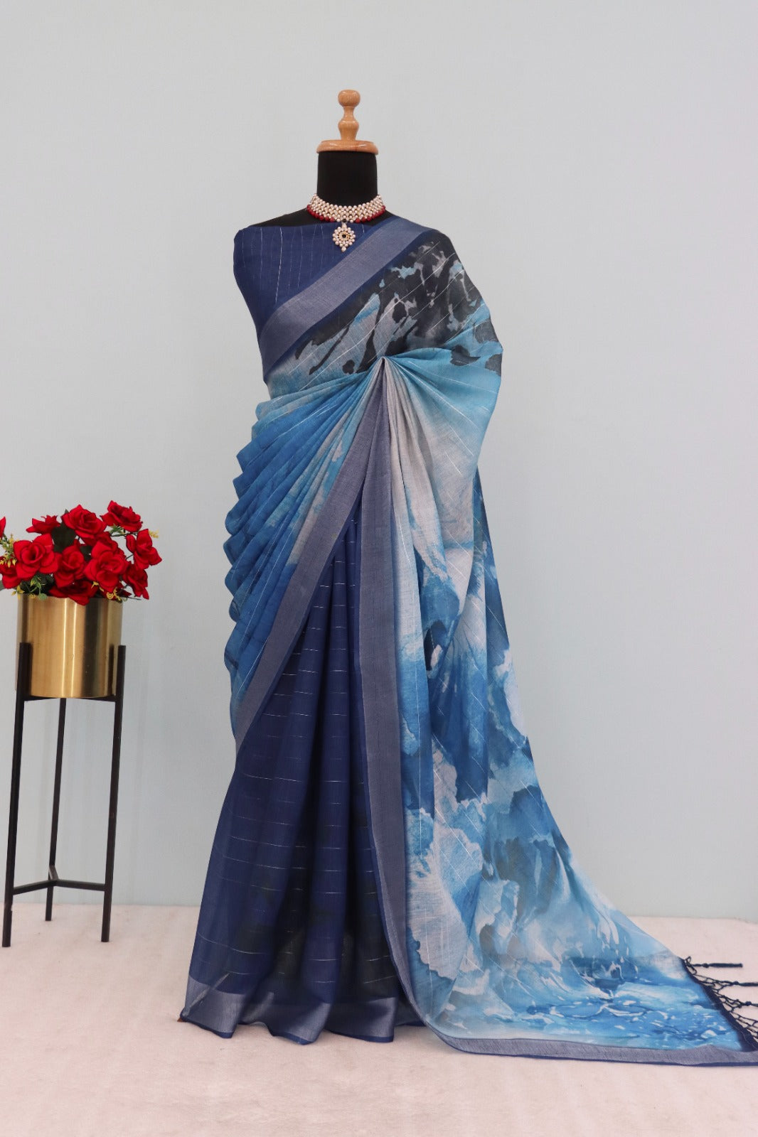 Cotton Linen Printed Saree
