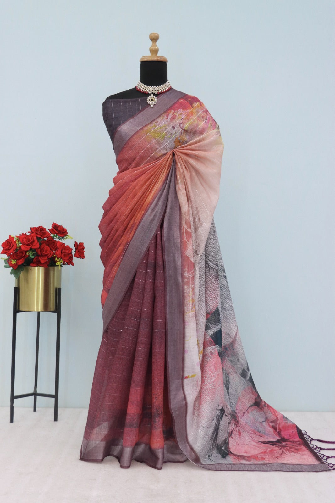 Cotton Linen Printed Saree