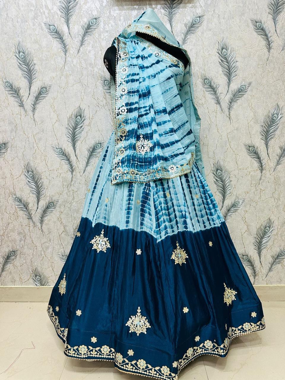 Lehariya Design Lehenga on  Chinon Fabric