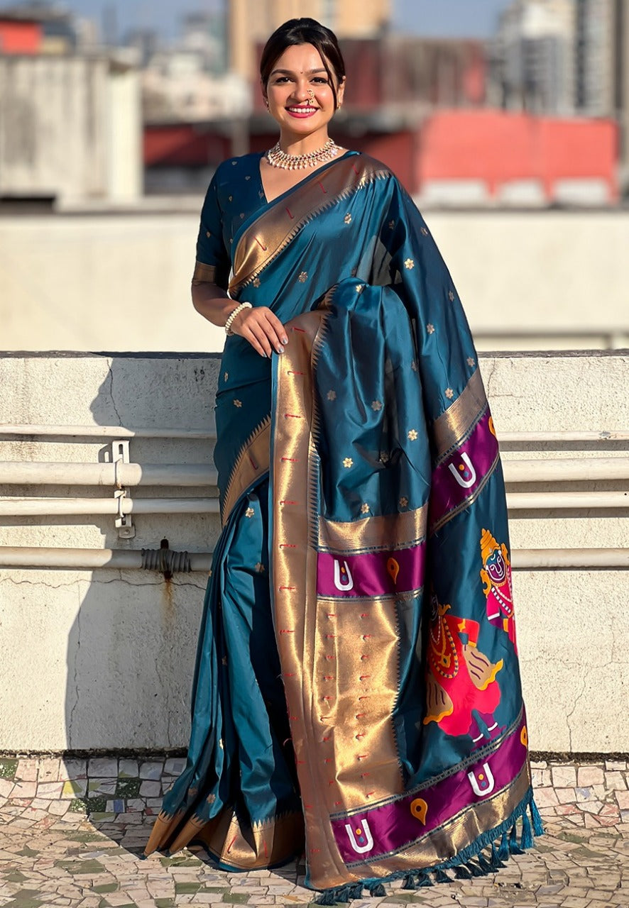 Paithani Vitthala Themed Silk